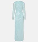 Платье со сборками, расшитое пайетками Erdem, Pale Blue - фото