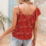 Женский топ без рукавов на тонких бретелях с рюшами спереди и принтом в горошек Anna-Kaci, Red - фото 4