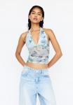 Топ PULL&BEAR FLORAL HALTER, Blue - фото