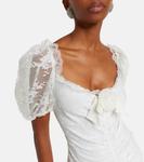 Кружевное платье с бантом и сборками Alessandra Rich, белый - фото 4