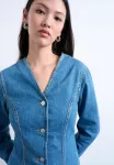 Блузка цпейтон Topshop, Medium Blue Denim - фото 4