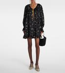 Мини-платье из шелкового шармеза со сборками Chloé, черный - фото 2