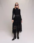 Юбка-миди с рюшами из тюля Maje, черный - фото