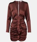 Атласное мини-платье с рюшами Poupette St Barth, Brown 26 Plain - фото