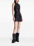 Кожаное платье мини с драпировкой Balmain, черный - фото 3