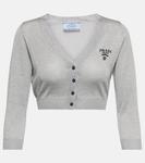 Металлизированный укороченный кардиган Prada, Argento - фото