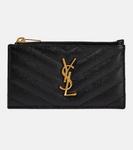 Кожаный кошелек на молнии с монограммой Saint Laurent, черный - фото