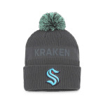 Мужская фирменная темно-серая вязаная шапка Seattle Kraken Authentic Pro Home Ice с манжетами и помпоном Fanatics - фото 2