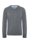 Мужской свитер с V-образным вырезом и вышивкой логотипа FYNCH-HATTON, цвет Steel - фото