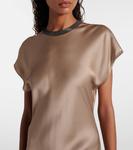 Платье-сатин с монистами Brunello Cucinelli, Tortora - фото 4