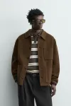 Рубашка-куртка из 100% шерсти, стандартного кроя Zara, темно-коричневый - фото 2