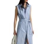 Polo Ralph Lauren Бельтид оксфорд платье-рубашка миди без рукавов - фото 5