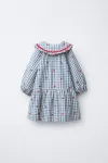 Платье в клетку с вышитыми бантами Zara, синий - фото 2