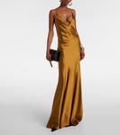 Атласное макси-платье Saint Laurent, Ocre - фото 2