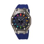 Часы Casio G-Shock Analog-Digital 2100 Series, арт. GA-2100-1A1, синий/черный прозрачный/черно-радужный - фото