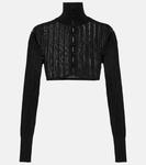 Укороченный кардиган в рубчик ALAÏA, черный - фото