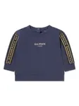 Хлопковый свитшот с принтом-логотипом Balmain Kids, синий - фото