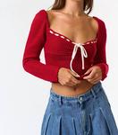 Малиновый контрастный свитер Blue Blush - фото