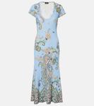 Платье миди из смесового хлопка с принтом Etro, синий - фото