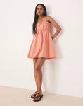 Мини-платье с оборками на груди ASOS DESIGN персикового цвета - фото 3