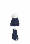 Шапка Love & Roses SCALLOP TRIM POM SET, Navy/Blue - фото