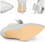 Женские ботильоны на каблуке-стилет с платформой, бантом и блестками Perphy Sparkle, Silver - фото 5