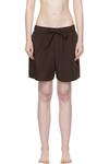 Коричневые поплиновые пижамные шорты Tekla - фото