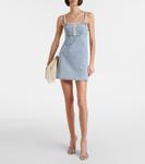 Мини-платье из денима с декоративным бантом Self-Portrait, светло-синий - фото 2