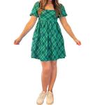 Клетчатое рождественское мини-платье зеленого цвета mittoshop - фото 4