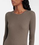 Платье миди из плиссированной шерсти в рубчик Joseph, Mushroom - фото 4