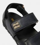 Кожаные сандалии с логотипом Miu Miu, Nero - фото 6