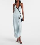 Подвесное плиссированное макси-платье из джерси Christopher Esber, Clear Blue/Black - фото 2