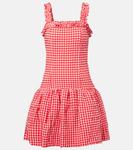 Мини-платье из сирсакера с оборками Ganni, Racing Red - фото