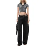 Обрезанная ребристая поло Alexander Wang, серый - фото 4