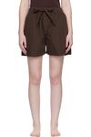 Tekla Коричневые пижамные шорты из поплина - фото