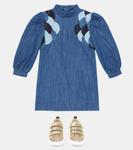 Лоскутное джинсовое платье Chloé Kids, Denim Blue - фото 2