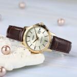 Часы CASIO Vintage Waterproof Leather Band Gold/ Brown Analog, коричневый - фото 4