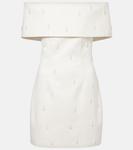 Бисерное мини-платье из сатина с открытыми плечами Rotate, Egret - фото