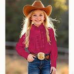 Детская блузка с воротником стойкой и рюшами в стиле вестерн Clearflower, Hot Pink - фото 3