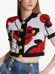 Укороченный кардиган с цветочным узором BALMAIN, белый - фото 6