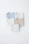 Набор из 5 боди с фирменным принтом Zara, экрю/синий - фото