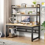 Компьютерный стол Xinmeikai с полками, 100x60x170 см, черная рама + светлый орех - фото