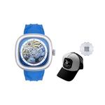 SEVENFRIDAY Часы T Series Automatic Mechanical Movement Unisex Watch Blue Dial Stainless Steel Case Silicone Strap - фото