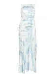 Атласное платье макси с принтом GANNI, синий - фото
