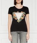 Футболка женская Guess Jeans с цветами и логотипом, черный - фото