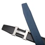 HERMES Кожаный ремень с пряжкой H, Black/Prussian Blue - фото 6