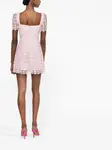 Платье мини с короткими рукавами и кружевом Self-Portrait, розовый - фото 4