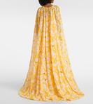 Шелковое платье с накидкой и сборками Carolina Herrera, White Multi - фото 3