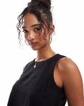 Топ New Look linen blend shell top in black - фото 3