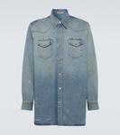 Рубашка из потертого денима Acne Studios, светло-синий - фото